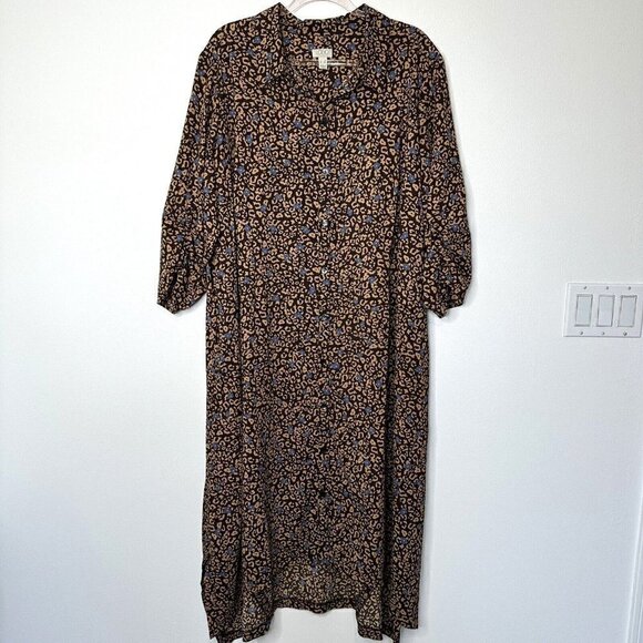 Lori Goldstein Printed Stretch Button Dress-Neutral Leopard Size 3X LOGO - Picture 1 of 11